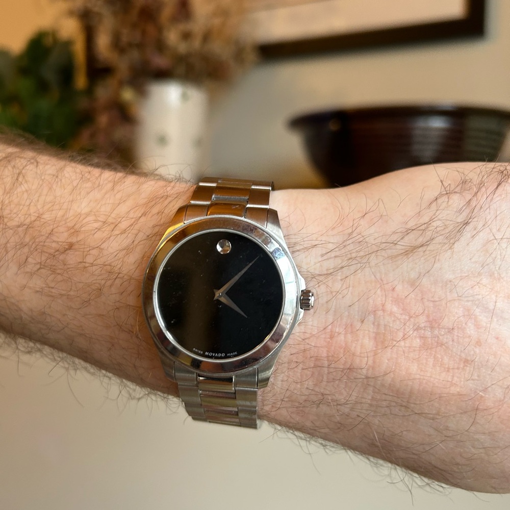 Movado Black and Silver Watch